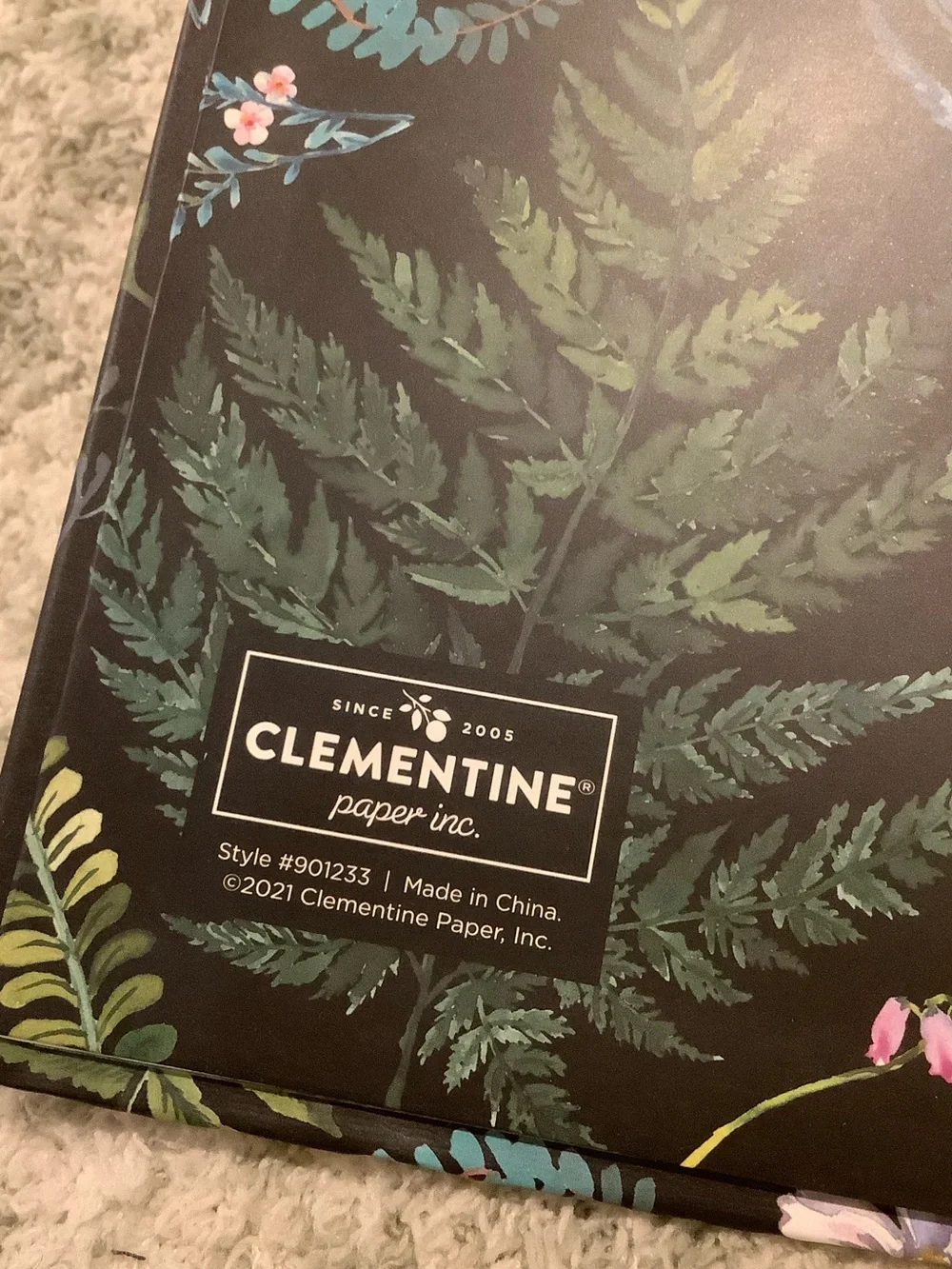 Clementine Paper Co Floral Notes Padfolio Black w Green Botanical Accents NWT